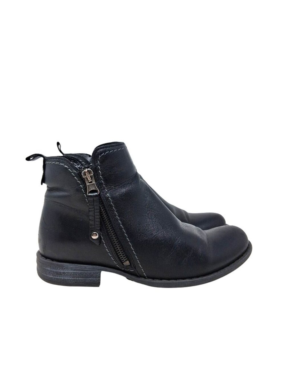 Miz Mooz LIBRE Black Leather Ankle Boots With Side Zippers Size 6.5